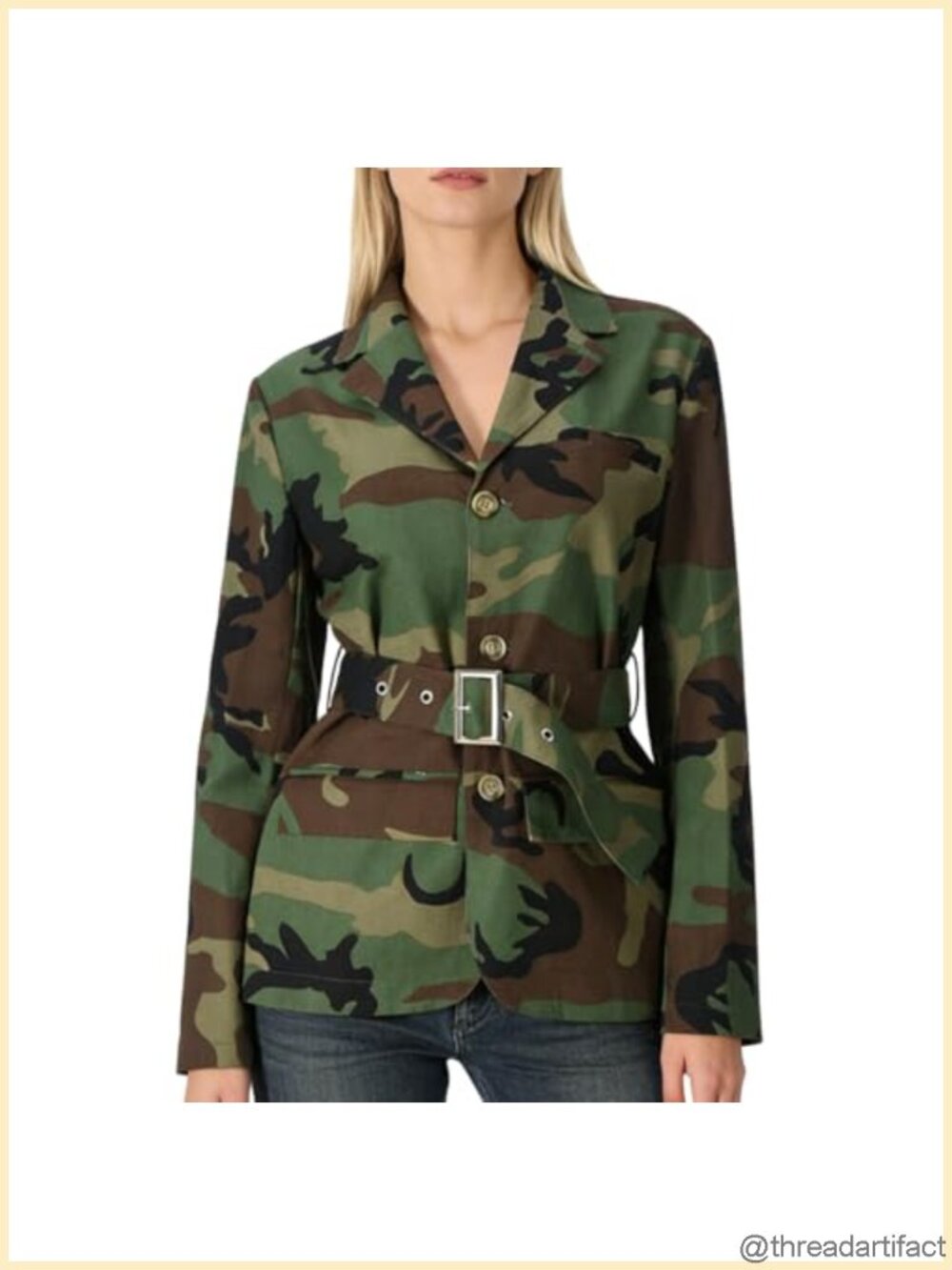 Oversized Camo Denim Jacket Boyfriend Blazer Belted Button Down